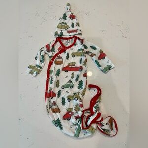 Copper pearl newborn christmas gown and hat.